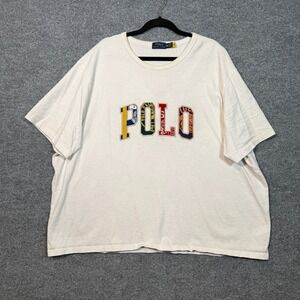 Polo Ralph Lauren Shirt Mens 3XL White Colorful Logo Crewneck Tshirt Casual